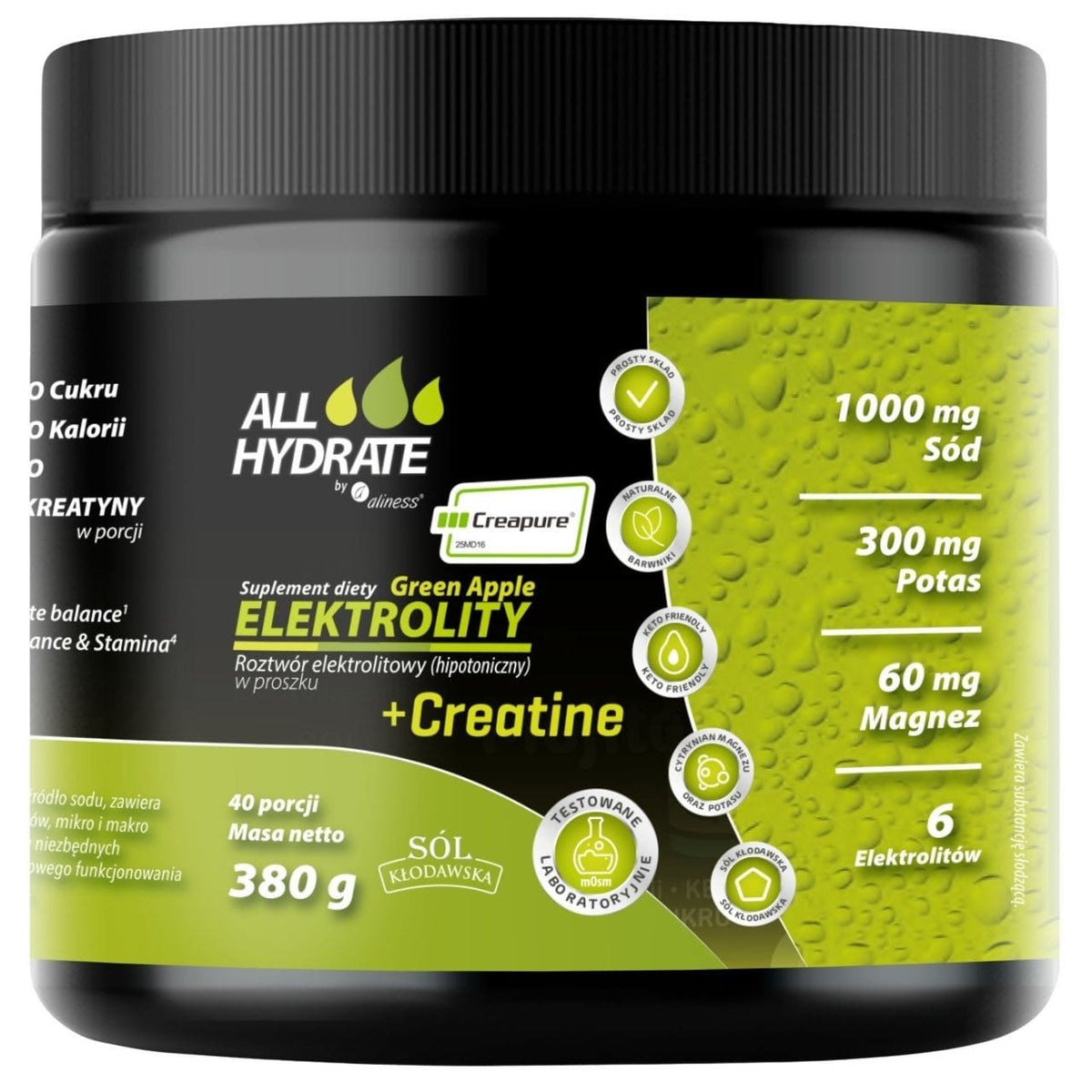 Aliness ALLHydrate Electrolytes + Creatine Creapure - Green Apple - 380 g