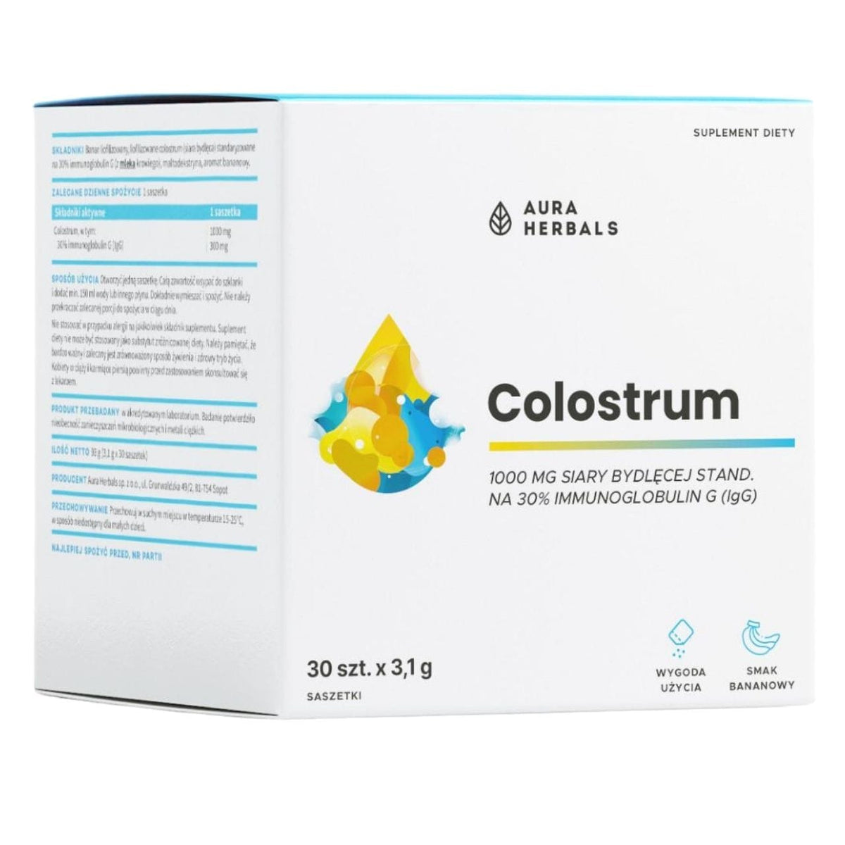 Aura Herbals Colostrum 1000 mg, Banana - 30 Sachets