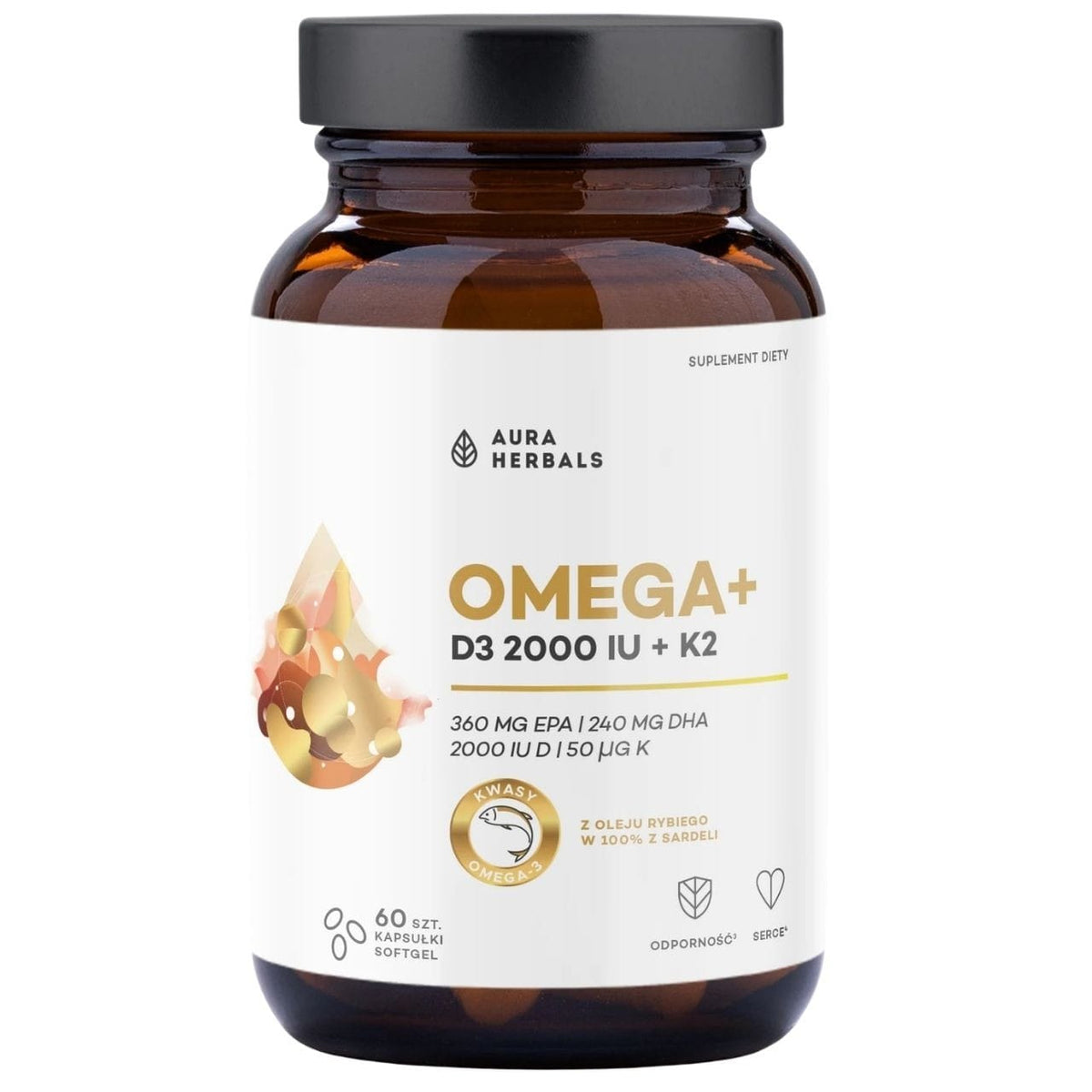 Aura Herbals Omega+ Vitamin D3 2000 IU + K2 - 60 Softgels