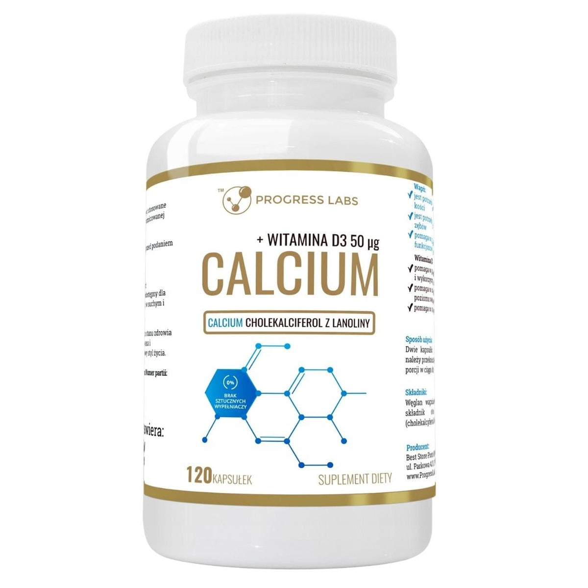 Progress Labs Calcium Carbonate 1000 mg + Vitamin D3 2000 IU – 120 Capsules