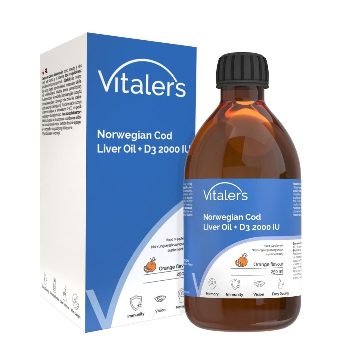 Vitaler's Norwegian Cod Liver Oil Omega-3 D3, Orange - 250 ml