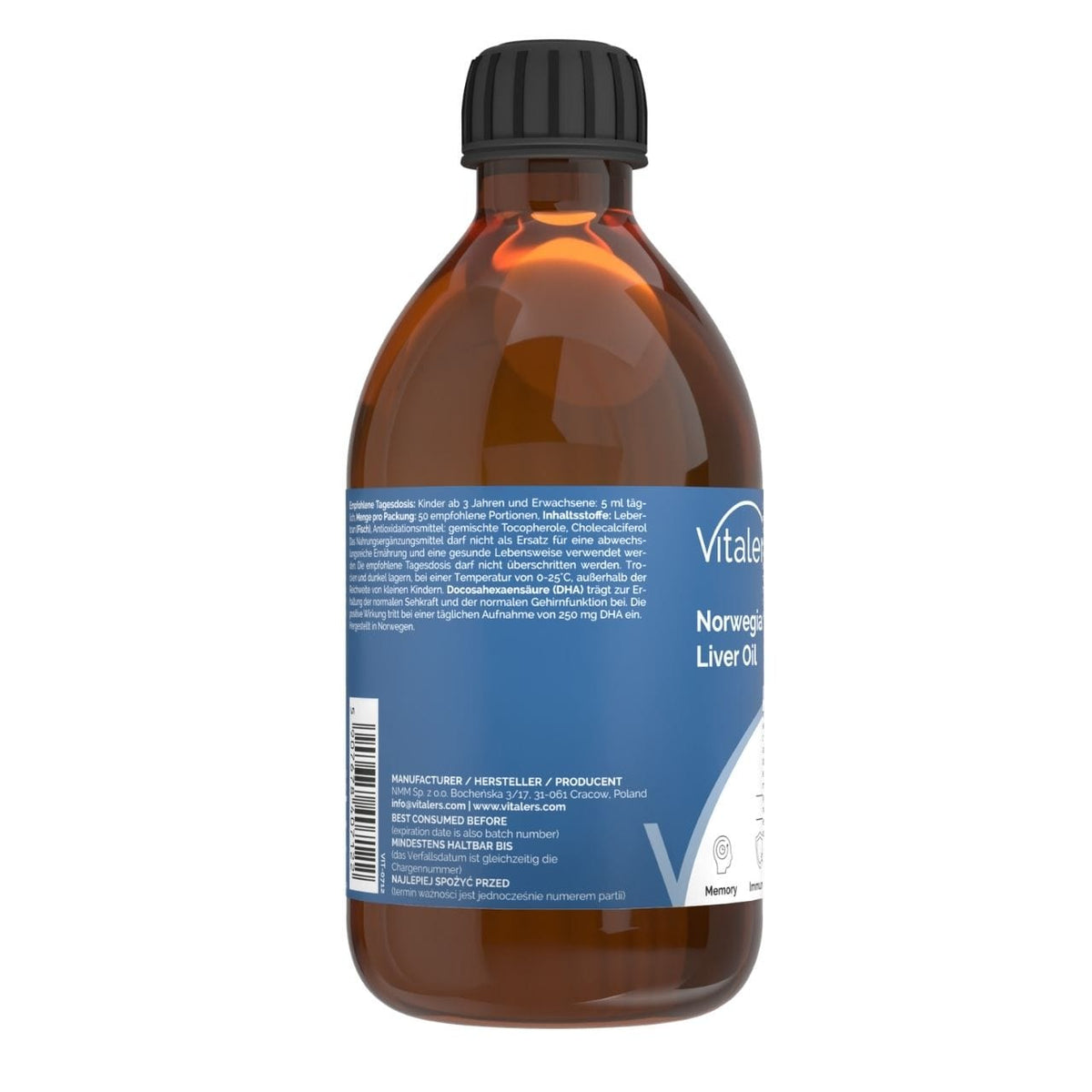 Vitaler's Omega-3 Norwegian Cod Liver Oil, Unscented Flavor 1200 mg - 250 ml