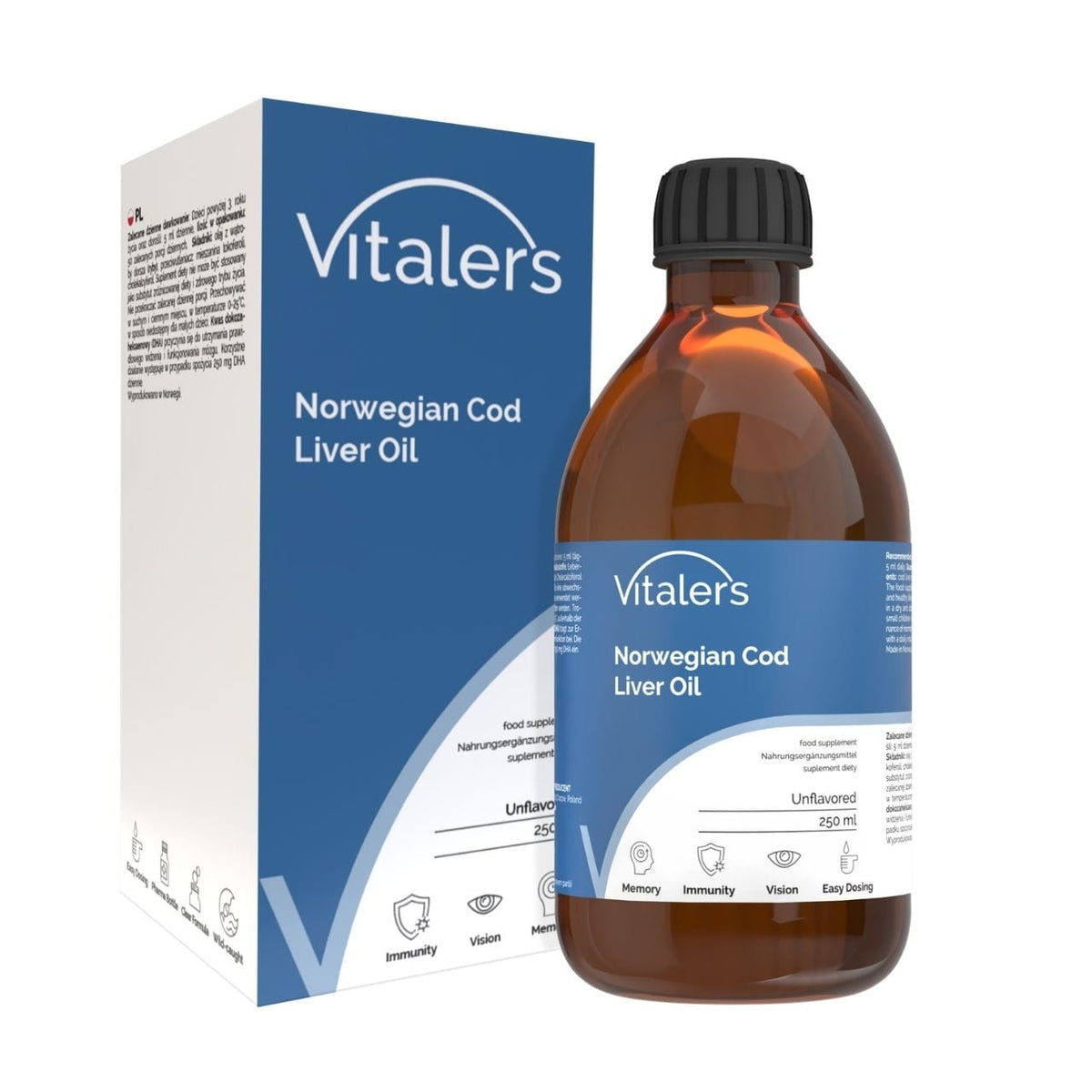 Vitaler's Omega-3 Norwegian Cod Liver Oil, Unscented Flavor 1200 mg - 250 ml