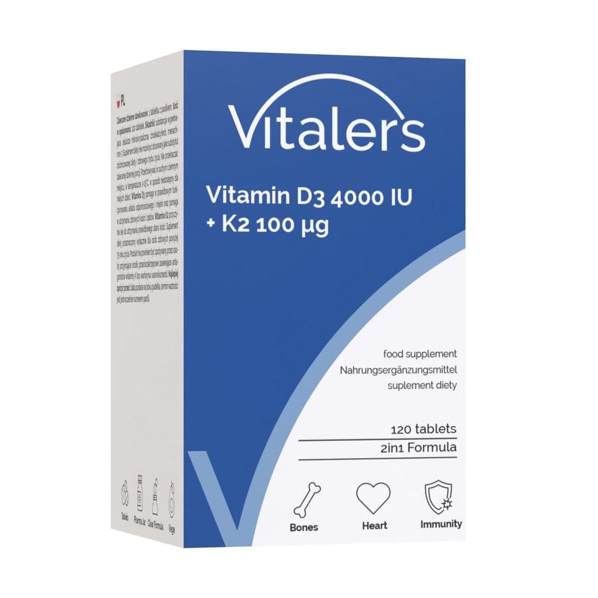Vitaler's Vitamin D3 4000 IU + K2 MK-7 100 mcg - 120 Tablets