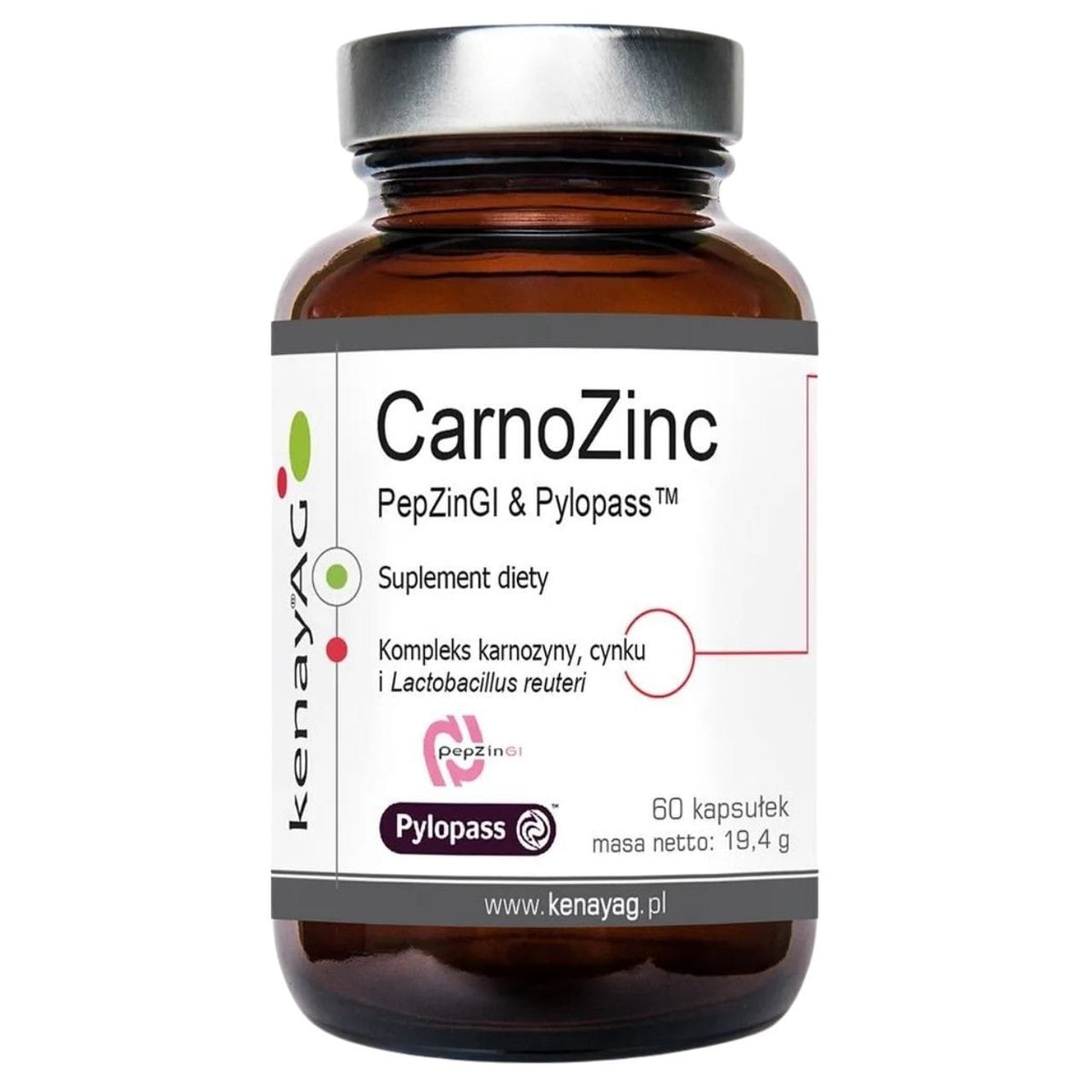 Kenay CarnoZinc PepZinGI & Pylopass®, Zinc, L-Carnosine and Probiotic - 60 Capsules