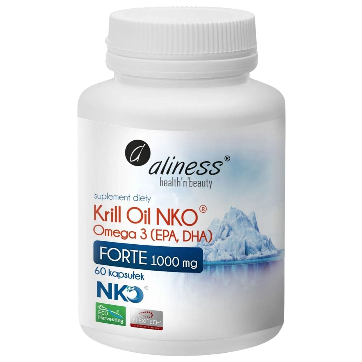 Aliness Krill Oil NKO Omega 3 1000 mg FORTE with Astaxanthin – 60 Capsules