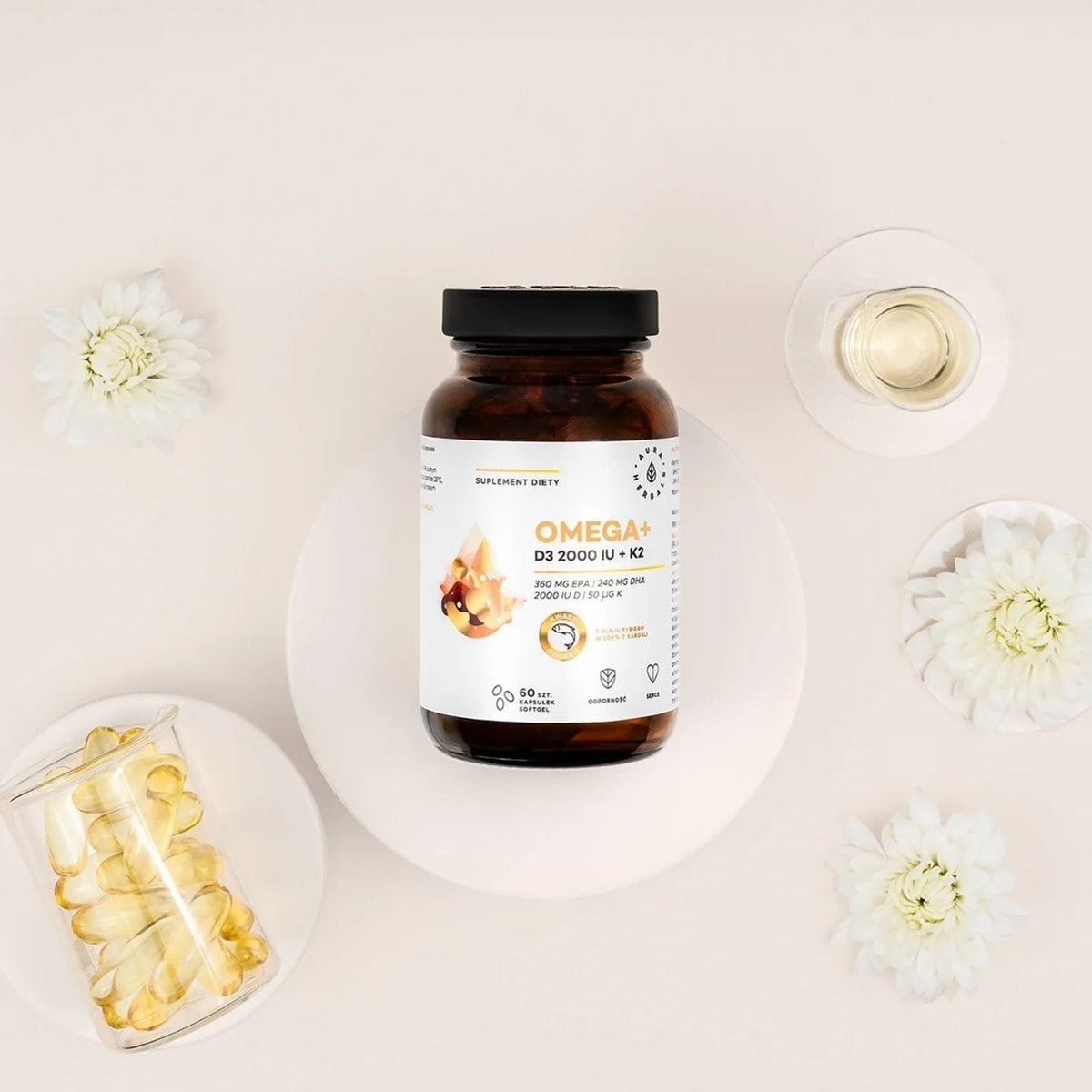Aura Herbals Omega+ Vitamin D3 2000 IU + K2 - 60 Softgels