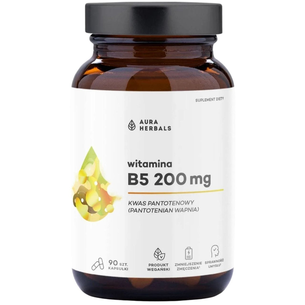 Aura Herbals Vitamin B5 200 mg, Pantothenic Acid - 90 Capsules