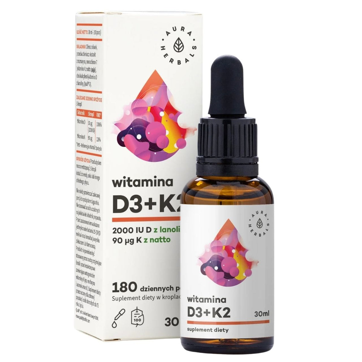 Aura Herbals Vitamin D3 2000 IU + K2, Drops - 30 ml