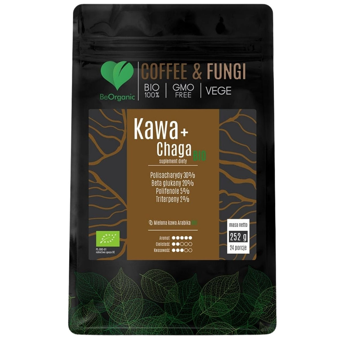 BeOrganic Ground Arabica Coffee + Chaga BIO - 252 g
