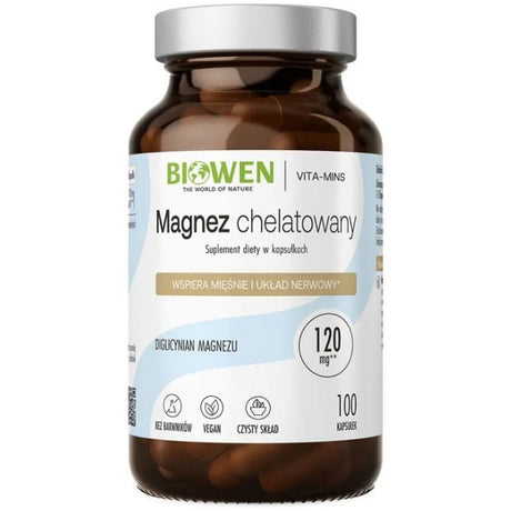 Biowen Chelated Magnesium, Magnesium Diglycinate 840 mg - 100 Capsules