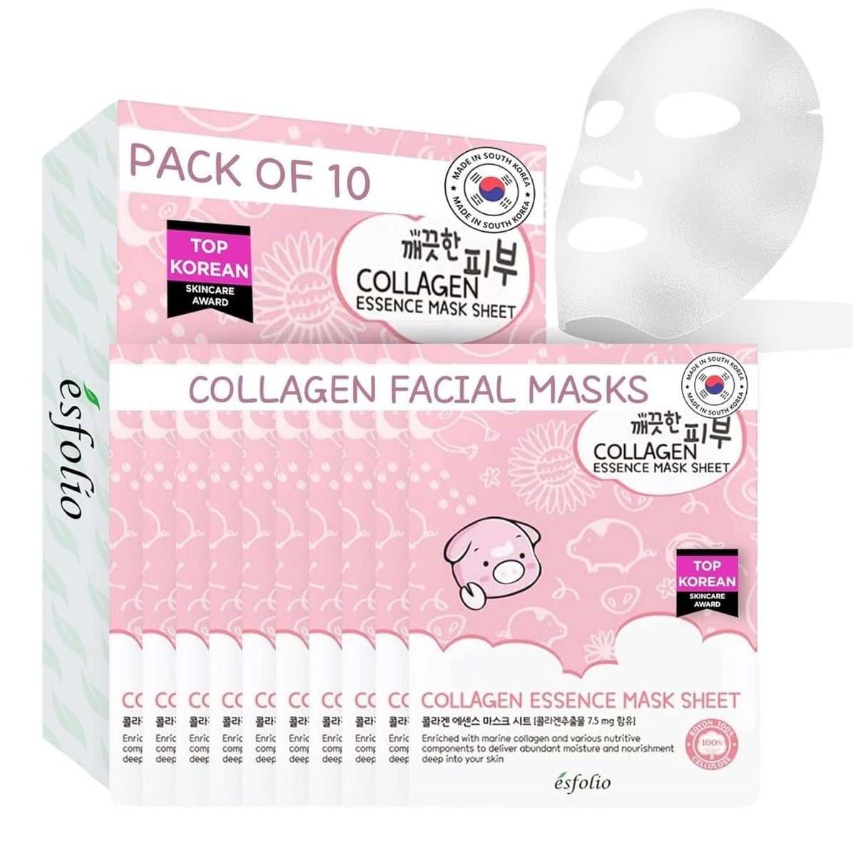Esfolio Pure Skin Collagen Essence Mask Sheet - 10 Sheets