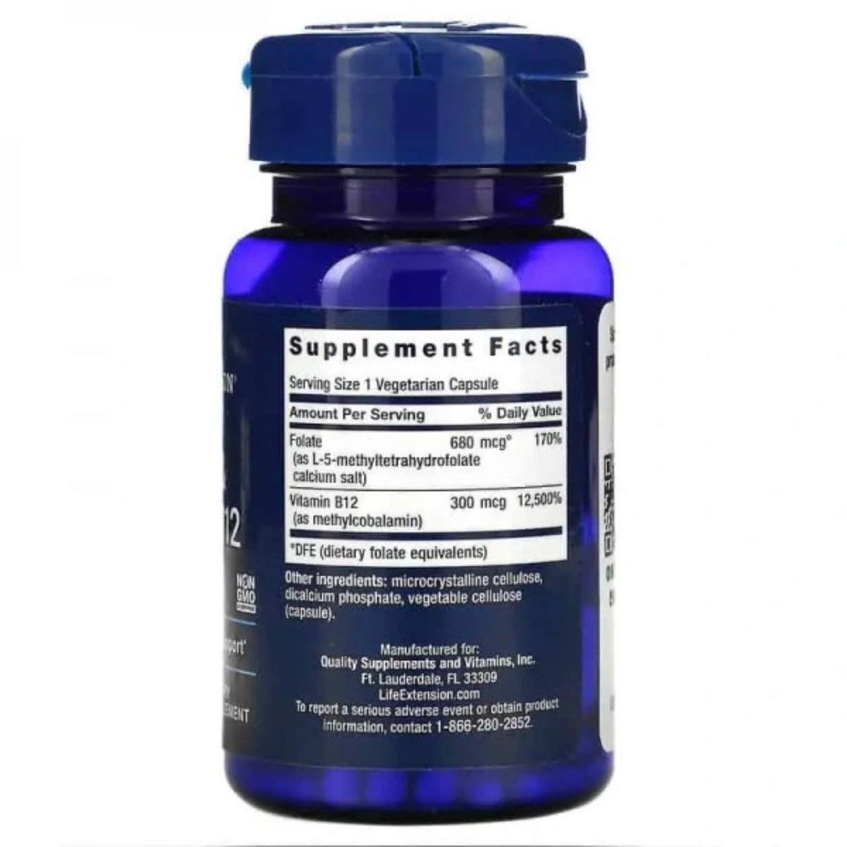 Life Extension BioActive Folate & Vitamin B12  - 90 Veg Capsules