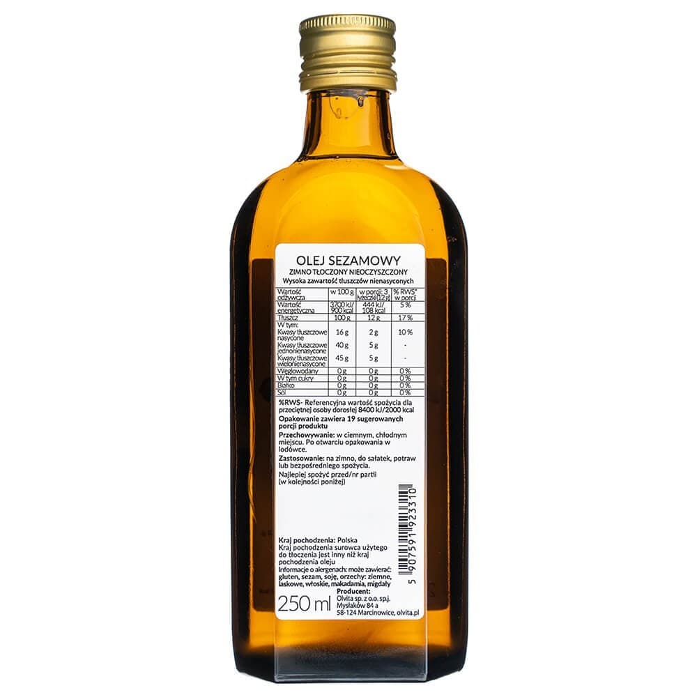 Olvita Cold-Pressed Sesame Oil Unpurified - 250 ml