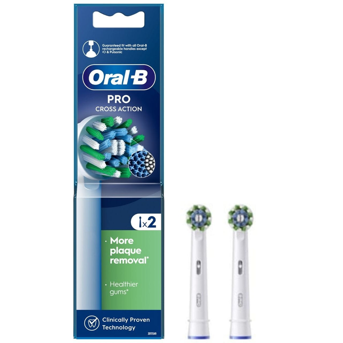 Oral-B Heads Cross Action Electric Toothbrush Heads, White - 2 Pieces