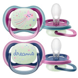Philips Avent Ultra Air Nighttime Pacifier, 6-18 Months, Girl - 2 Pieces