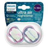 Philips Avent Ultra Air Nighttime Pacifier, 6-18 Months, Girl - 2 Pieces