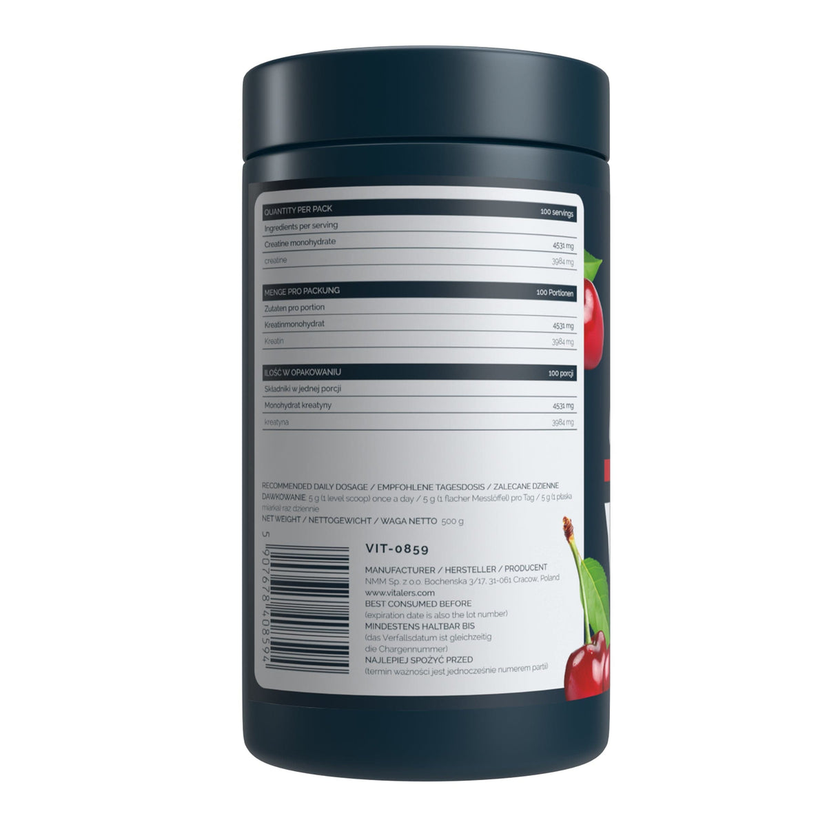 Vitaler's Sport Micronized Creatine Monohydrate 5000 mg, Cherry - 500 g